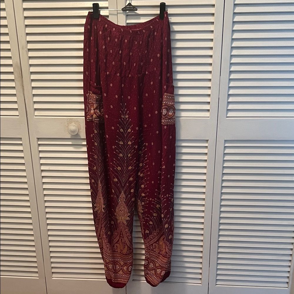 #1296+”40X14” Bohemian maroon Wide-Leg Pants - Picture 1 of 3